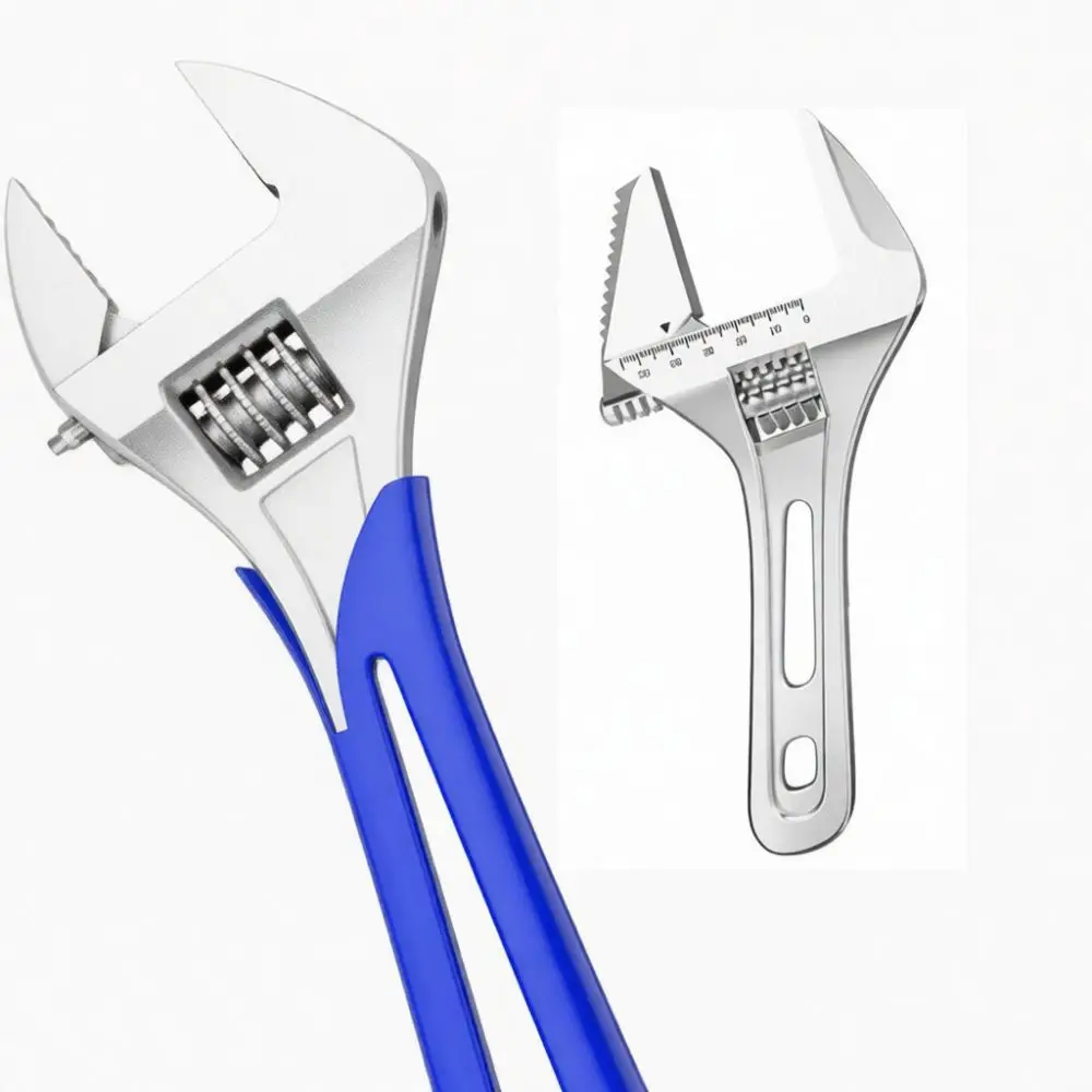 Extra Large Opening Adjustable Wrench Short Handle Quick Repair Spanner Narrow Area Plumbing Nut Gadget Industrial Grade Manual