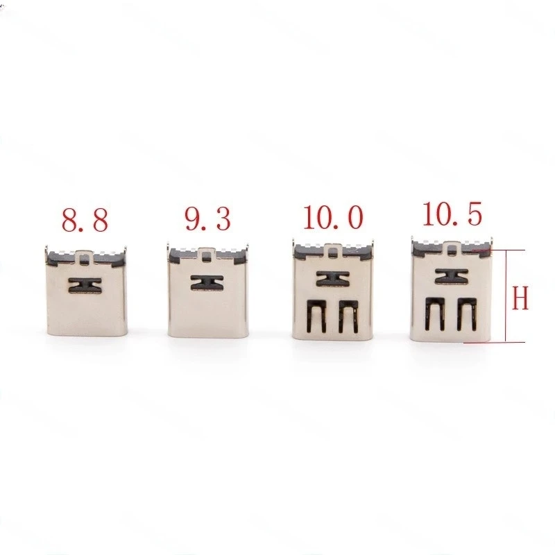 10pcs Type-C Female 6P SMT Vertical Patch Connector 5.0/5.5/6.5/6.8/8.8/9.3/10.0/10.5mm Height USB-C Socket