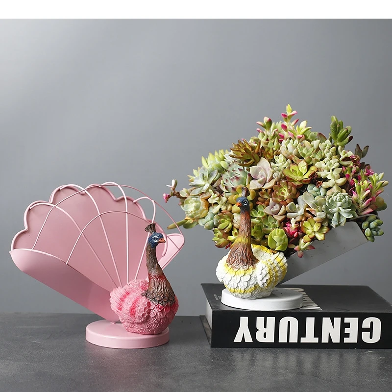 Creative Ironwork Metal Flower Stand Cartoon Peacock Flowerpot Plant Accessories Garden Balcony Decorations Flower Pot
