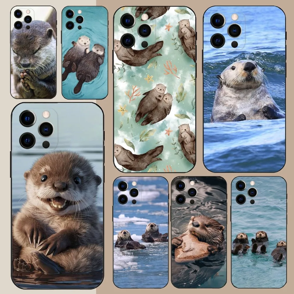 Cute Otter Lutra lutra Phone Case For Apple iPhone 15,14,13,12,11,Pro,X,XS,Max,XR,Plus,Mini Soft Black Cover