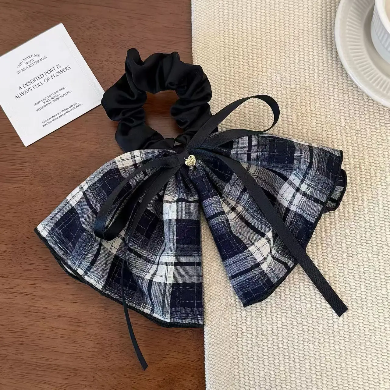 1pc Bogen Band Plaid Rock Große Scrunchie High-End-Pferdeschwanz Haar Krawatte Süße Haar Zubehör Neue Haar Krawatte – Detail 5