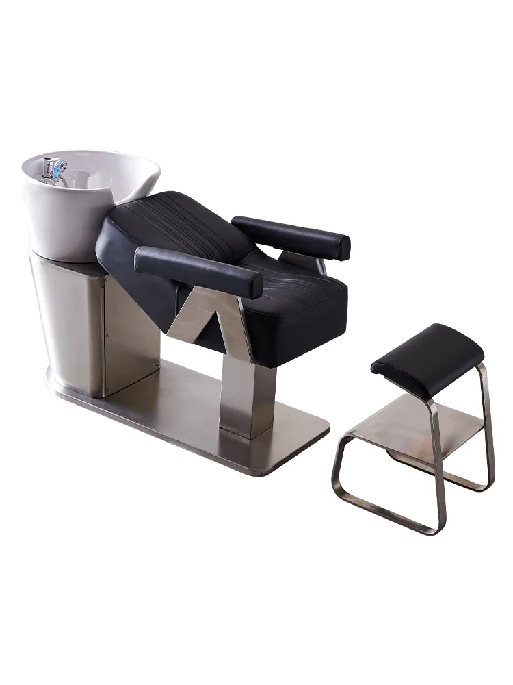 

Customized ceramic basin hair salon dedicated to high-end stainless steel hair salon flushing bed semi lying