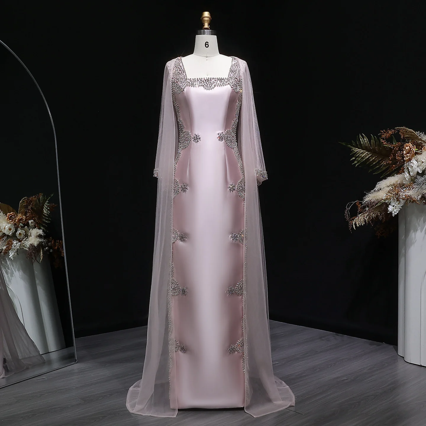 Sharon Said 2026 Neues Elegantes Rosa Zweiteiliges Satin-Abendkleid mit Kristallperlen Dubai Arabisches Damen-Abendkleid SS326 Maßanfertigung – Detail 3