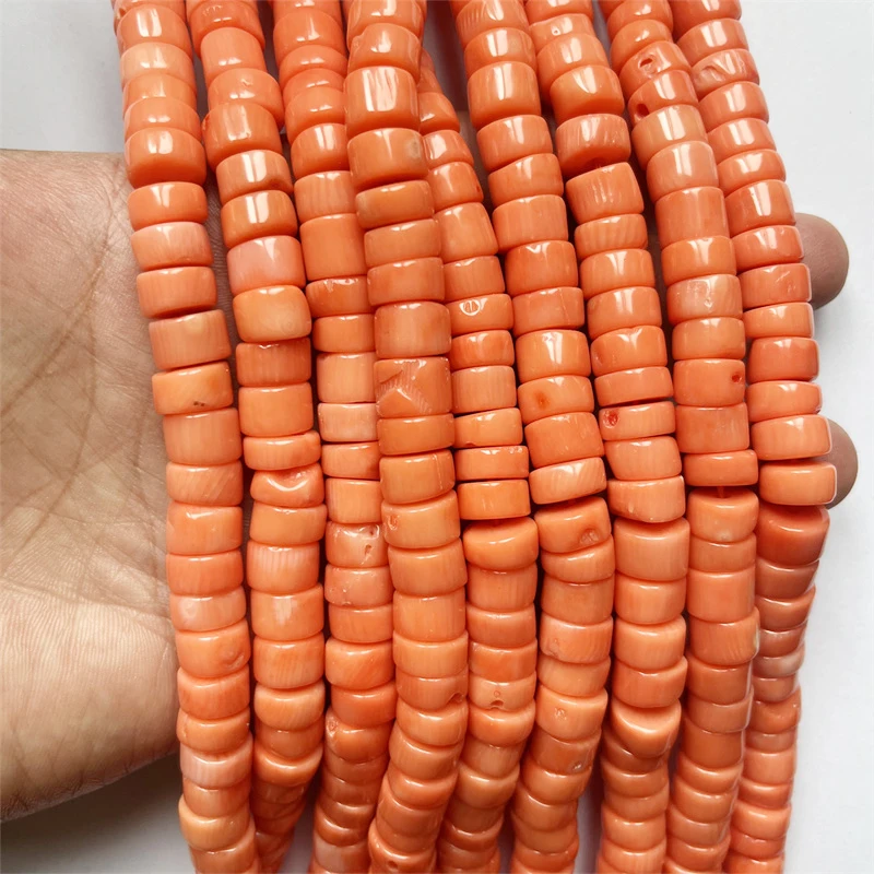 5-6*10MM Orange Coral Heishi Big Original Raw Healing Power Natural Stone Beads For Jewelry Bracelet Necklace Making DIY Design
