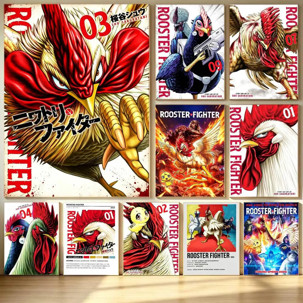 comic Rooster Fighter Poster Poster HD  Printing Soothing and Cream Style Home Decor for the Living Room cafes Gift Giving
