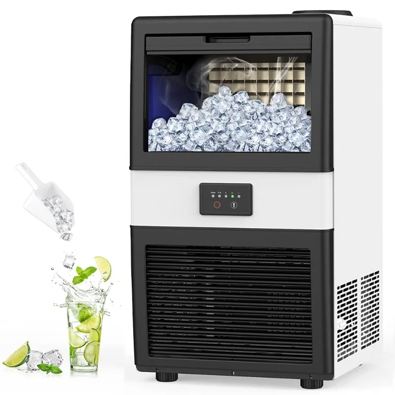 Ice Maker Commercial - 70lbs/24H, Freestanding Cabinet Ice Maker with 13 Lbs Storage Bin, 2 Ways Add Water for Bar Home Office