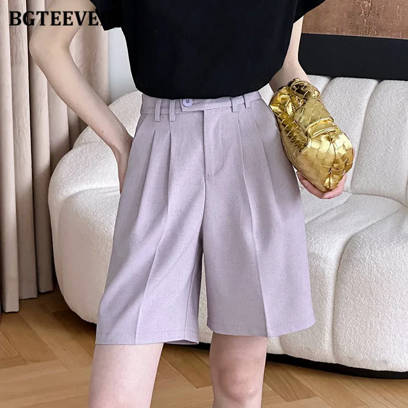 

BGTEEVER Summer Loose Pockets Female Wide Leg Shorts Stylish Single Button Straight Women Shorts