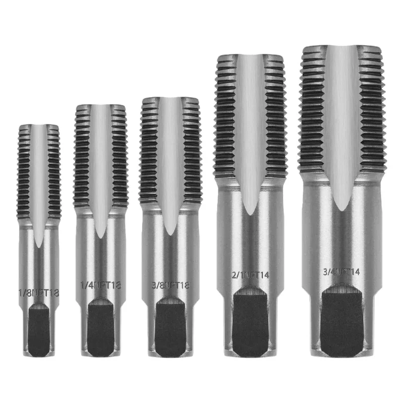 5-teiliges NPT-Gewindebohrer-Set, Größen 3/4, 1/2, 3/8, 1/4, 1/8 Zoll, Kohlenstoffstahl-Gewindebohrer-Set für Sanitärinstallationen mit Aufbewahrungskoffer – Detail 4