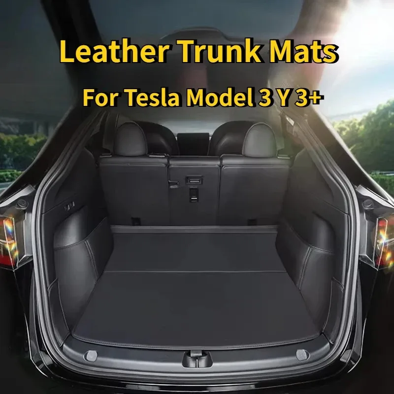 For Tesla Model 3 Model Y Juniper Leather Trunk Mats Rear Trunk Protector Pad All Weather Split Dog Liner Pet Mat Anti-kick Pad