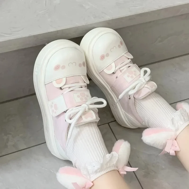 Image of Niedliche Mädchen-Lolita-Plateauschuhe, Süße Katzenohren-Elevator-Canvas-Schuhe für Junge Frauen und Studentinnen