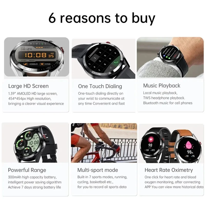 Watches 8G RAM 454*454 AMOLED SmartWatch Men Always Display The Time Bluetooth Call Local Music Smartwatch For Android ios Clock