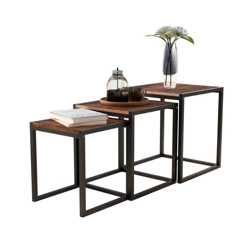 American simple steel and wood structure, living room combination coffee table