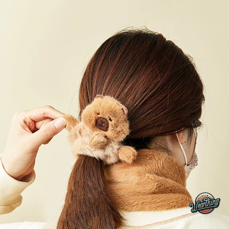 

Kawaii Capybara Hair Scrunchies Cute Cartoon Animal Plush Hair Rope Ponytail Holder For Girls Lovely Hair Accessories