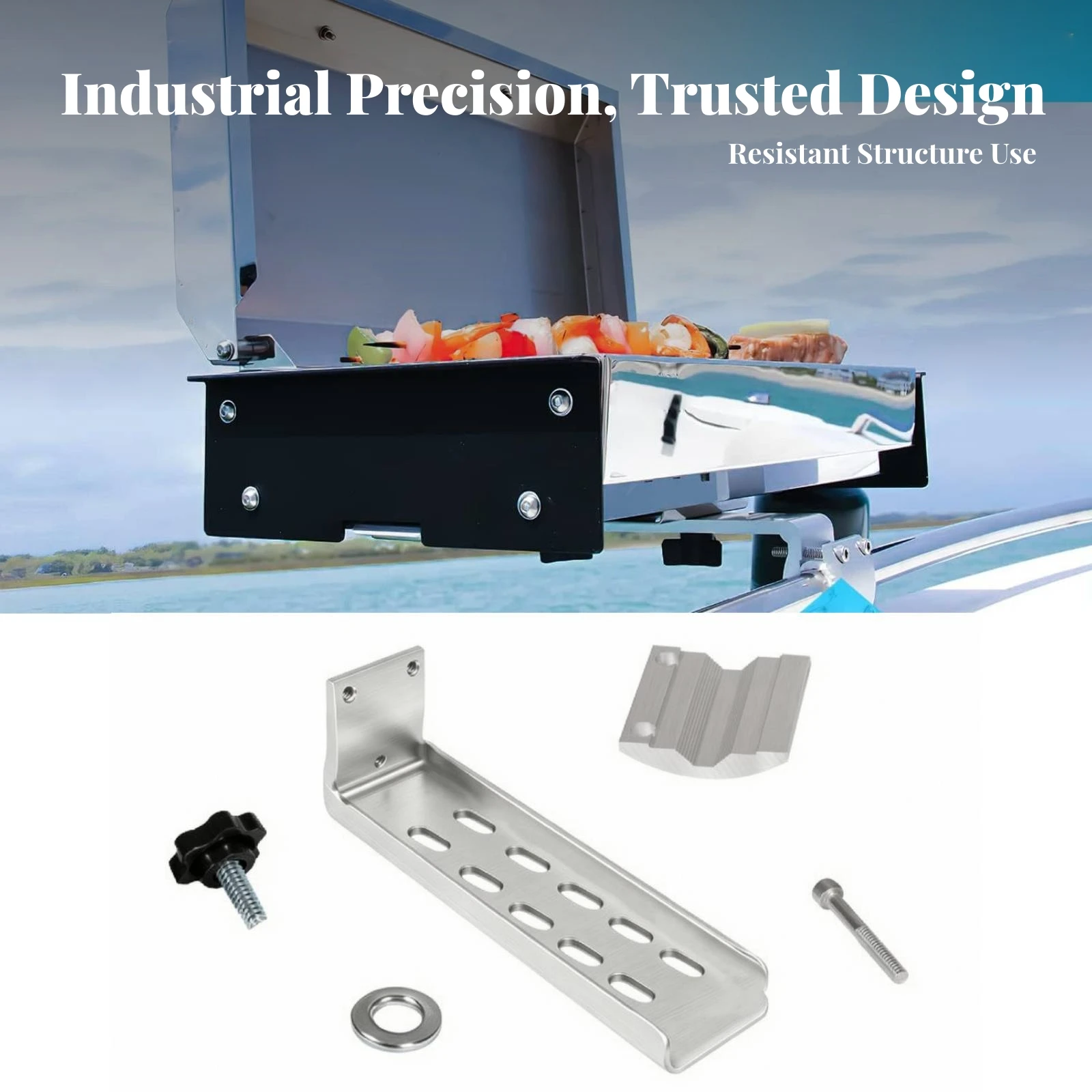 Marine Rail Mount Bracket Kit Rust-Resistant Grill Mounting Bracket with Clamp Block Boat Rail Grill Mount Heavy-Duty Aluminum
