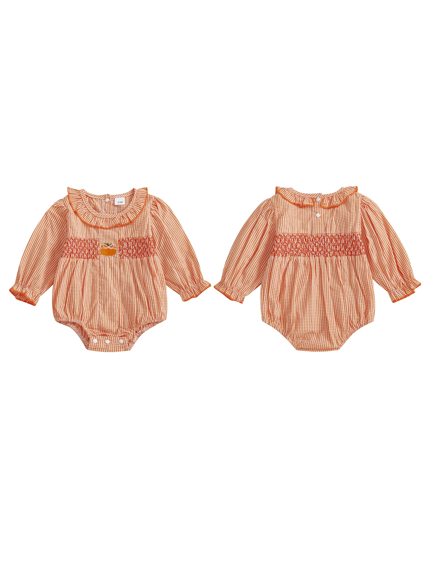

Toddler Girl Autumn Plaid Overall Thanksgiving Turkey Embroidery Frilled Crew Neck Long Sleeve Romper Jumpsuit with Ruffles