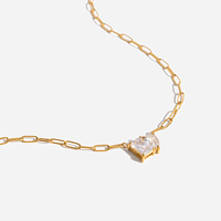 Youthway Fashionable Teardrop-Shaped White Zirconia Pendant Necklace Stainless Steel Square Zirconia Pendant Necklace