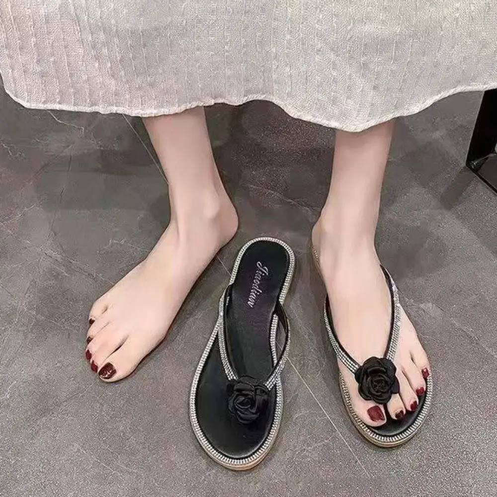 

Beach Wear Anti-slip Crystal Flower Slippers PVC Soft Sole Beach Flip Flops Shoes Casual Summer Slides Sandals Girls