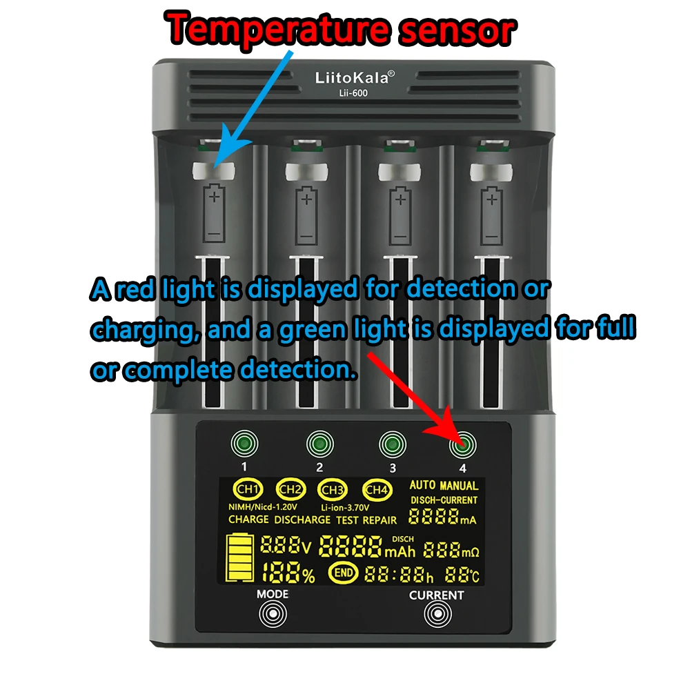 LiitoKala 3.7V Lii-600 LCD Intelligence Battery Charger 1.2V Compatible With 18650 26650 21700 26700 AA AAA Test Battery