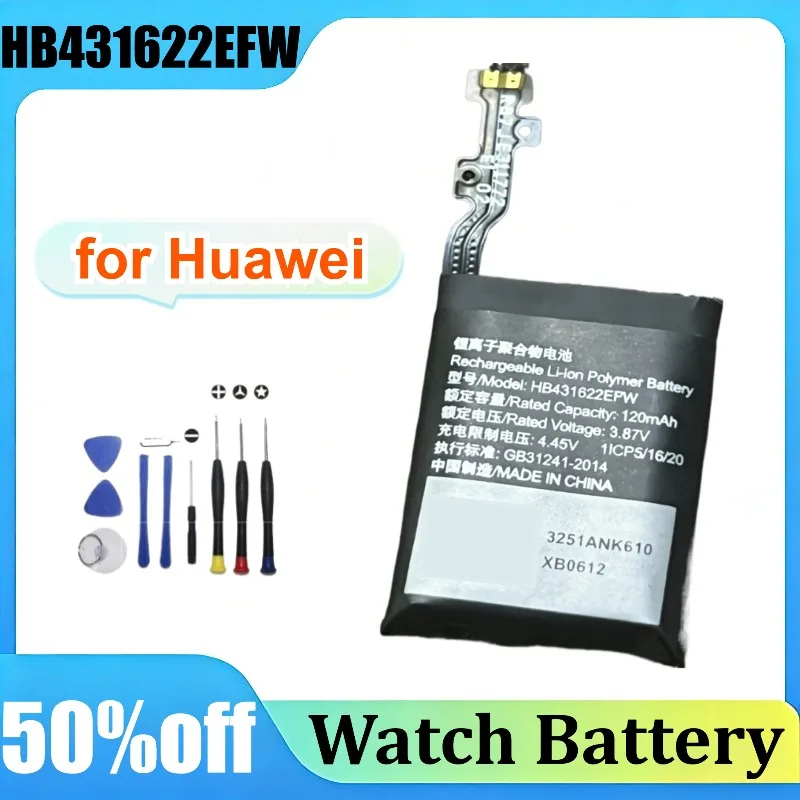 

2 шт. HB431622EFW для Huawei Band B6 B7, 3.87V 120mAh, аккумулятор для смарт-часов с инструментами