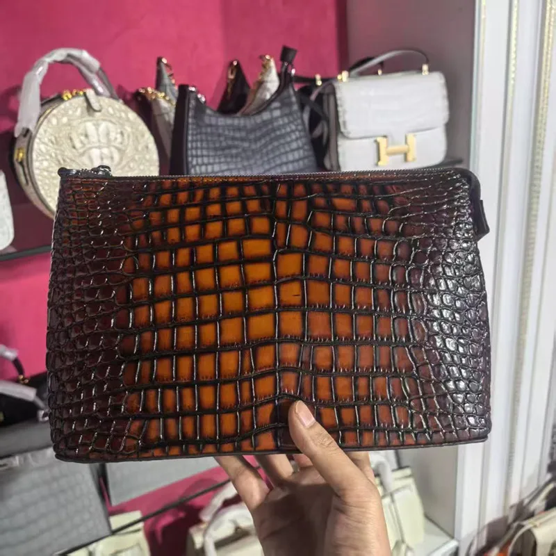 

New Men's Genuine Leather Handbag Crocodile Belly Handheld Bag Large Capaci Envelope Bag Faionable Multi-Layer Handbag Wr...