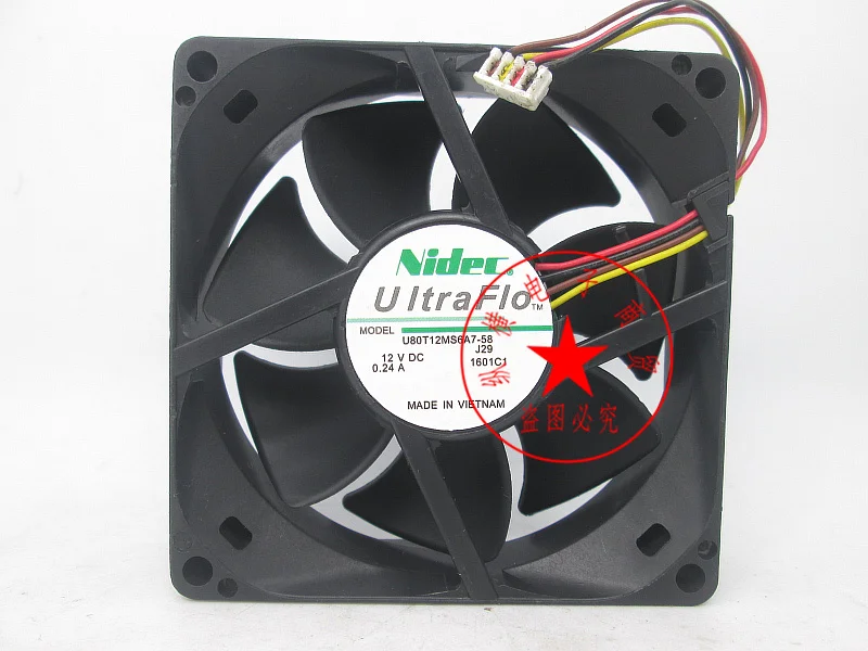 

Nidec U80T12MS6A7-58 DC 12V 0.24A 80x80x25mm 4-Wire Server Cooling Fan