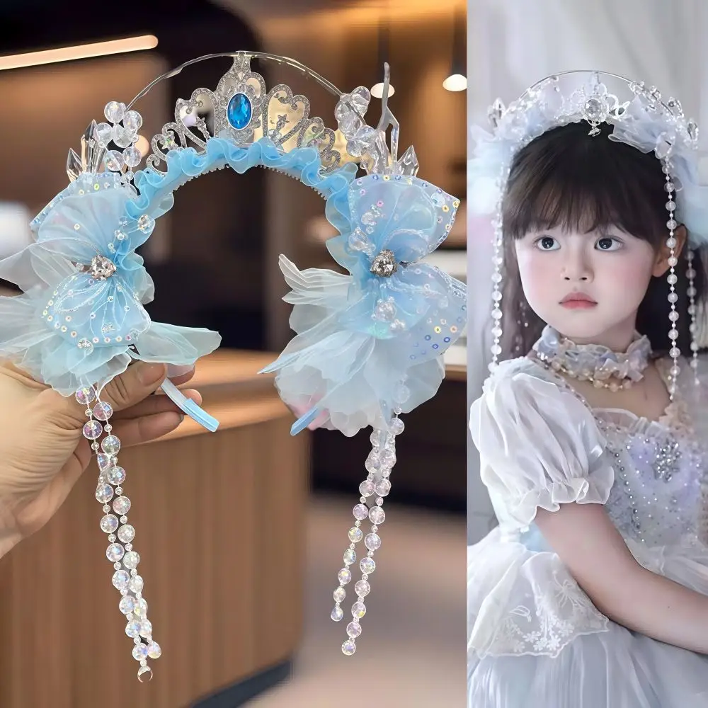 

Shiny Fairy Butterfly Pearl Hair Hoops Pearl Tassels Anti-slip Hair Hoop Cute Hair Accessories Crown Headband Travel Photography