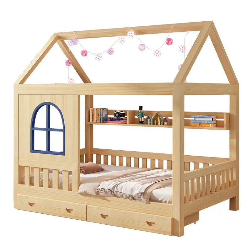 

Children's bed single boy girl princess small solid wood bedroom half height children tree house castle