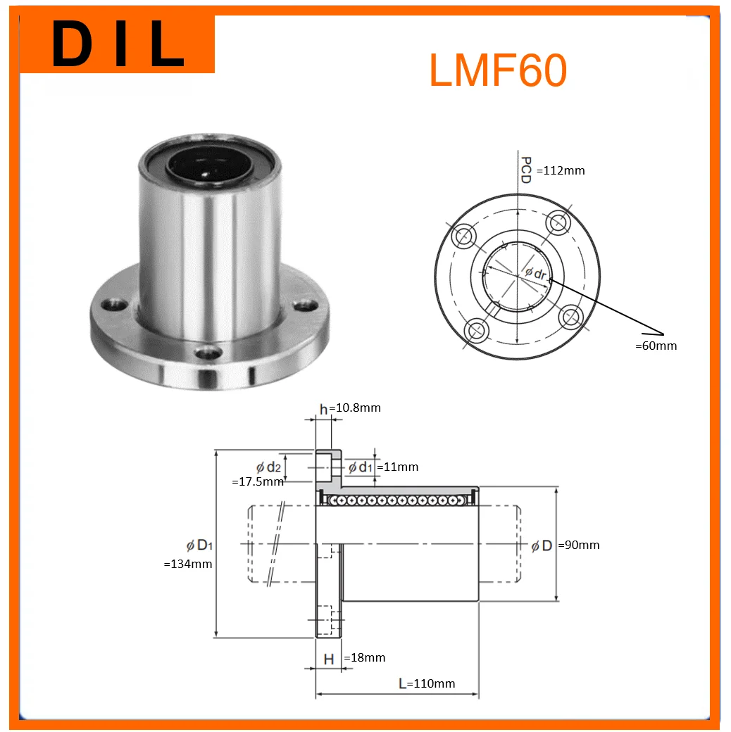 Original New DIL linear bushing with Circular Flange LMF 60 LMF60 LMF60UU to replace THK IKO FAG INA bearing