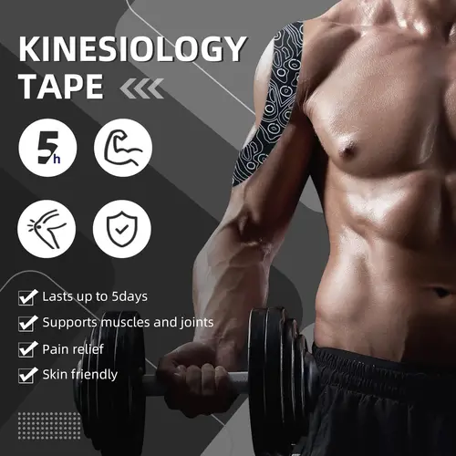 Imagen 2 del producto OK TAPE PRO 31,5 M x 5 CM cinta de kinesiología a granel 31,5 M, cinta terapéutica de kinesiología sin látex elástico Original, alivio del dolor en el gimnasio
