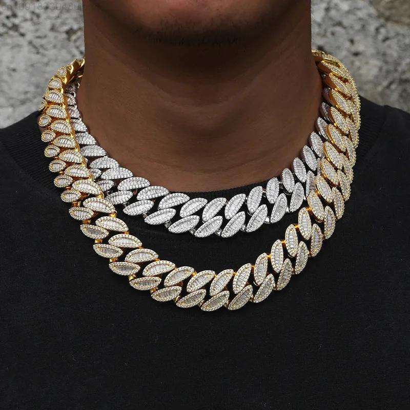 Hip Hop Men Cuban Necklace Jewelry 20mm Iced Out Diamond Cut Baguette Chunky Big Miami Cuban Link Chain Bracelet Alxeyb