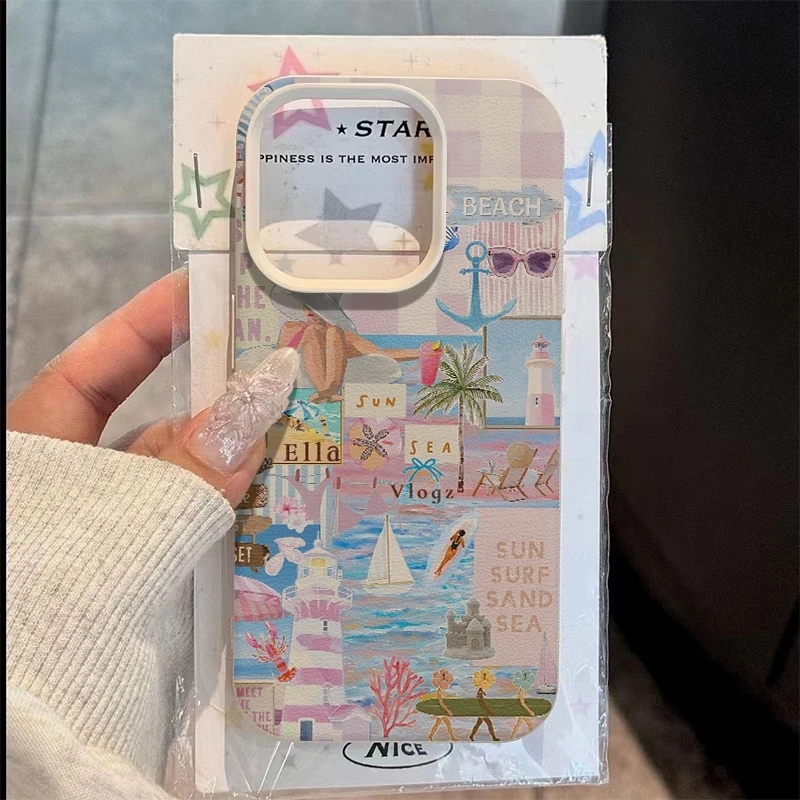 Противоударный мягкий чехол с пляжным узором для iPhone 17 Pro Max, 16 Plus, 15 Pro, 14, 13, 12, 11, 7, 8, XS, XR, X, 17E, 16E