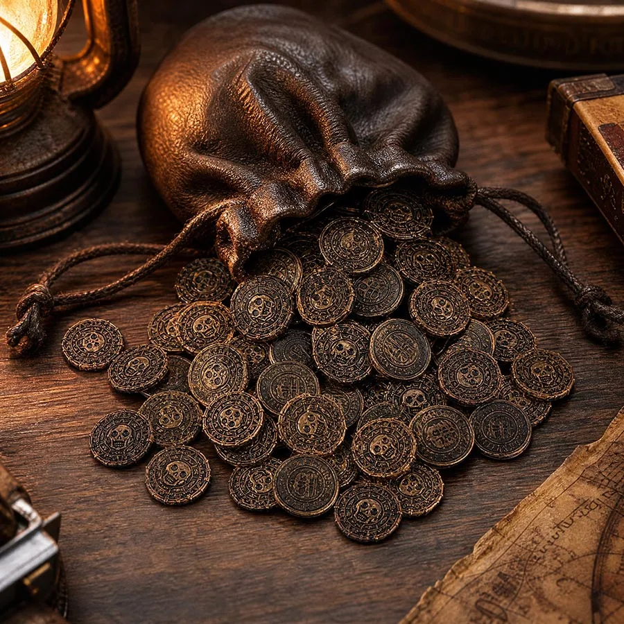 10/50pcs Golden Pirate Skull Crossbones Coins Roman Style for Treasure Chest