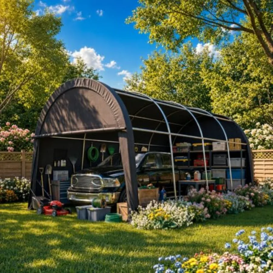 Carport 12x20 Heavy Duty Storage Shelter Shed Portable Garage with All-Steel Metal Frame and Vents, Round Style Outdoor Storage