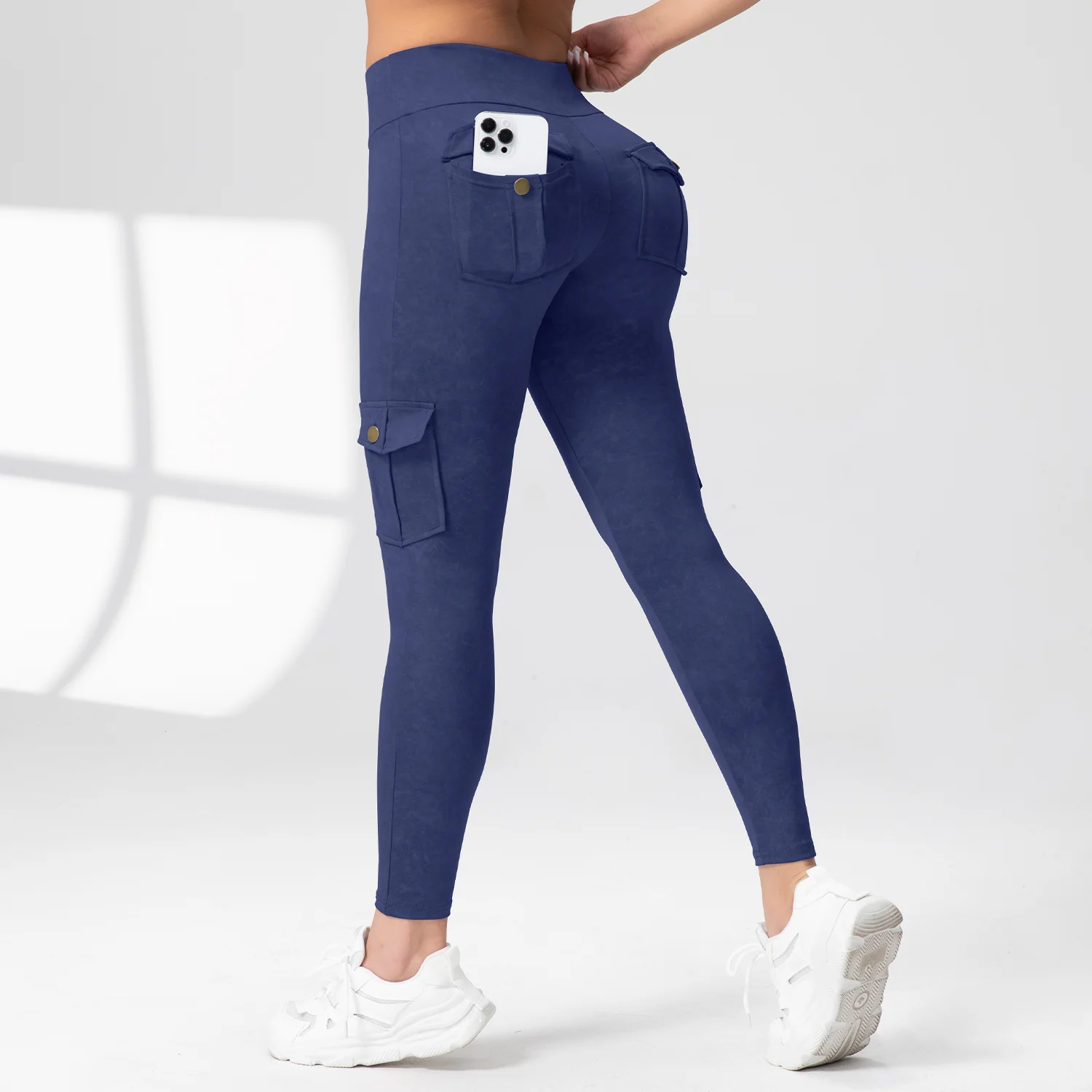 Women Washed Print Work Pocket Leggings Slim Elastic Fitness Tights  Butt Lifting Athletic Pants Outdoor Casual Activewear