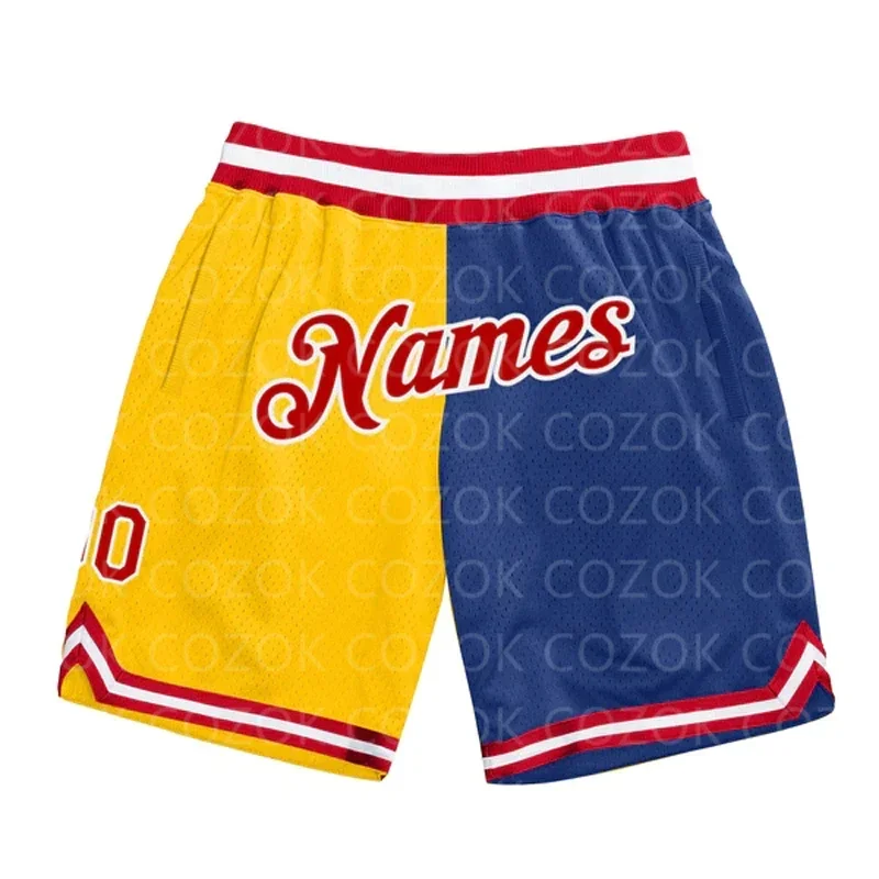 Shorts de basquete autênticos com emenda amarela personalizada, shorts masculinos com estampa 3D, seu nome, múmia, secagem rápida, praia