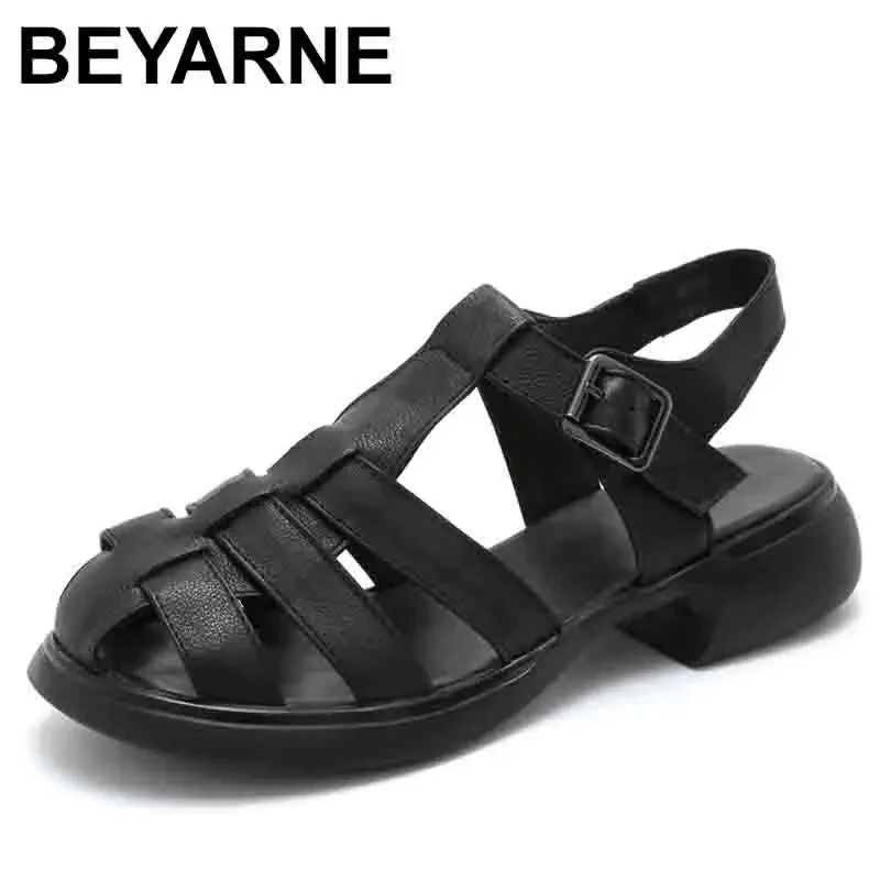 

Superior Genuine Leather Hollow Summer Women Shoes Roman Sandals New Summer Open Toe Large Size Beach Shoes Sandals