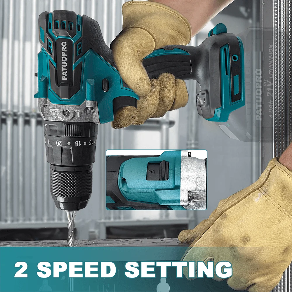 13mm Cordless Electric Impact Drill Brushless Handheld Drill Screwdriver 20+3 Torque Settings Power Tools Fit Makita 18V Battery