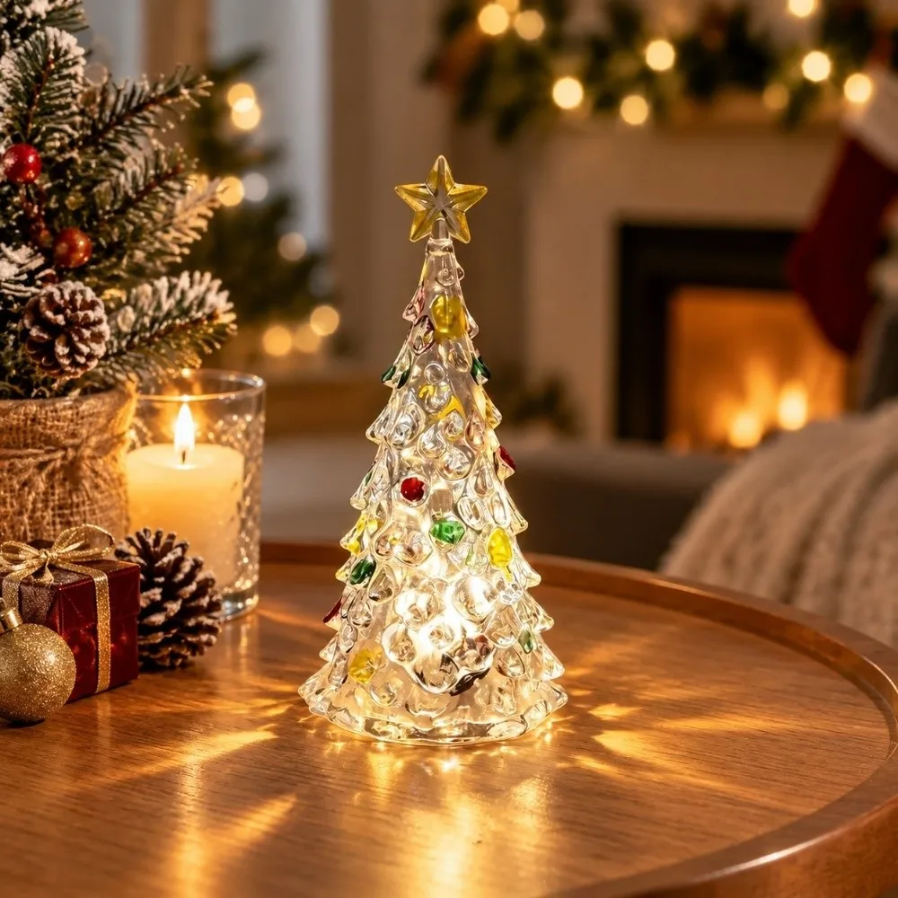Mini Luminous Christmas Tree Lamp Glowing Atmosphere Christmas Tree Night Light LED Transparent Xms Eve Candle Lights Party