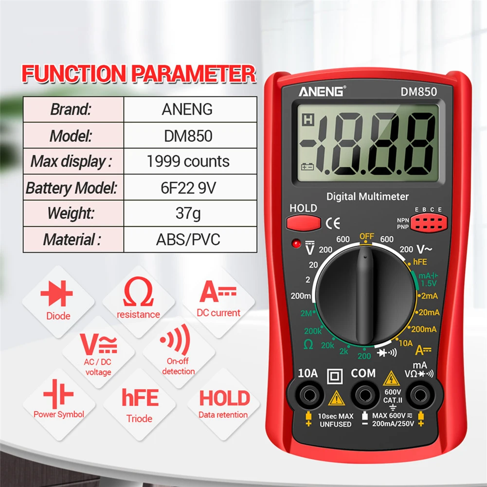 ANENG DM850 2000 Counts LCD Digital Eletric Professional Multimeter Automatic AC/DC Votage Tester Current Ohm Ammeter Detector