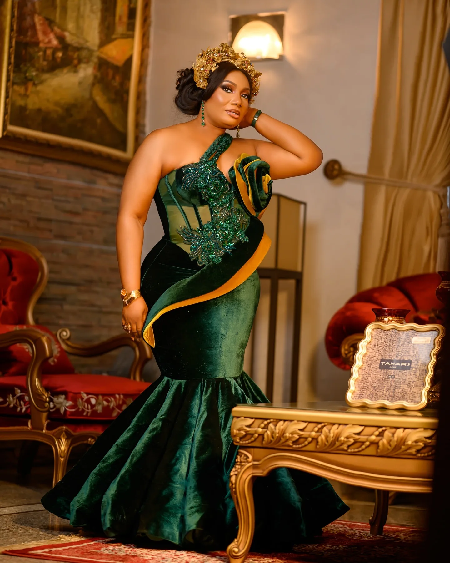 Vestidos de fiesta de sirena verde oscuro 2025, un hombro con cuentas de cristales, vestidos formales de noche de terciopelo para fiesta de cumpleaños, vestidos ZJ2609