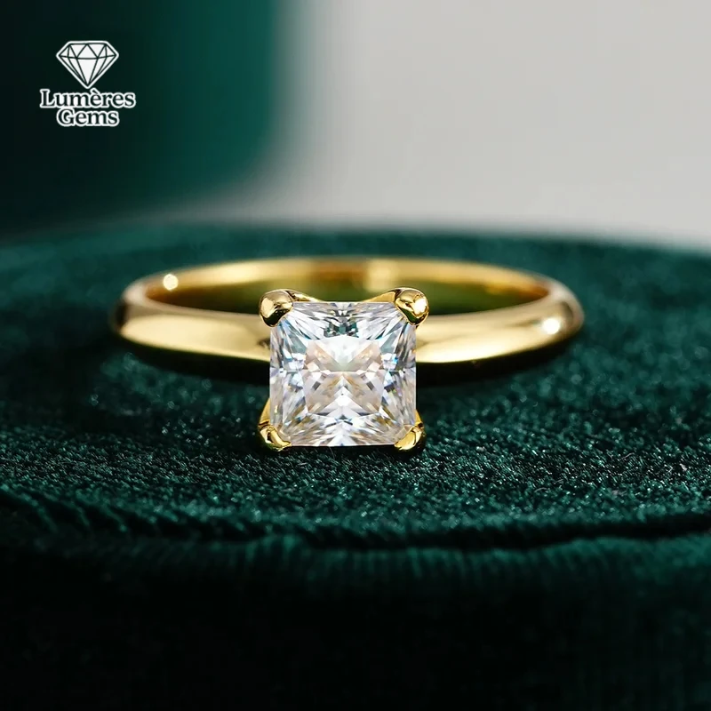

Квадратное кольцо принцессы из 18-каратного золота для женщин, кольцо с муассанитом и бриллиантом 1 карат, обручальные кольца GRA, ювелирные украшения