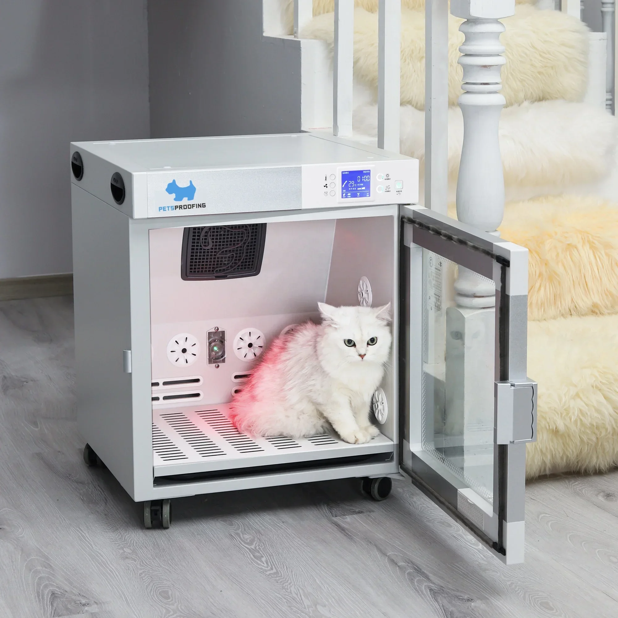 

Petsproofing Full-automatic Professional Pet Cat Dog Grooming Hair Stand Dry Room Dryer Machine Cabinet