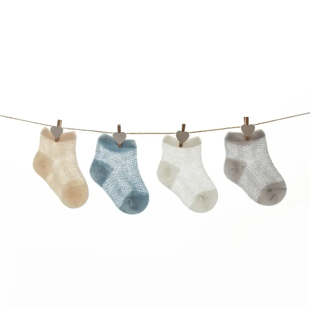 ถุงเท้าเด็กน่ารัก 4 คู่ ถุงเท้าผ้าฝ้ายแบบมีระบาย ถุงเท้าตาข่ายกันลื่นสำหรับเด็ก ถุงเท้าสั้นสำหรับเด็กแรกเกิด เด็กวัยหัดเดิน ถุงเท้าสำหรับเด็กหัดเดิน