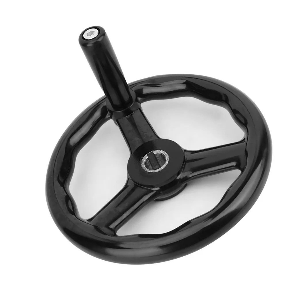 Bakelite Material Lathe Handwheel 200mm Diameter Black Color Milling Machine Handwheel Anti-Slip Surface 18mm Thread Hole