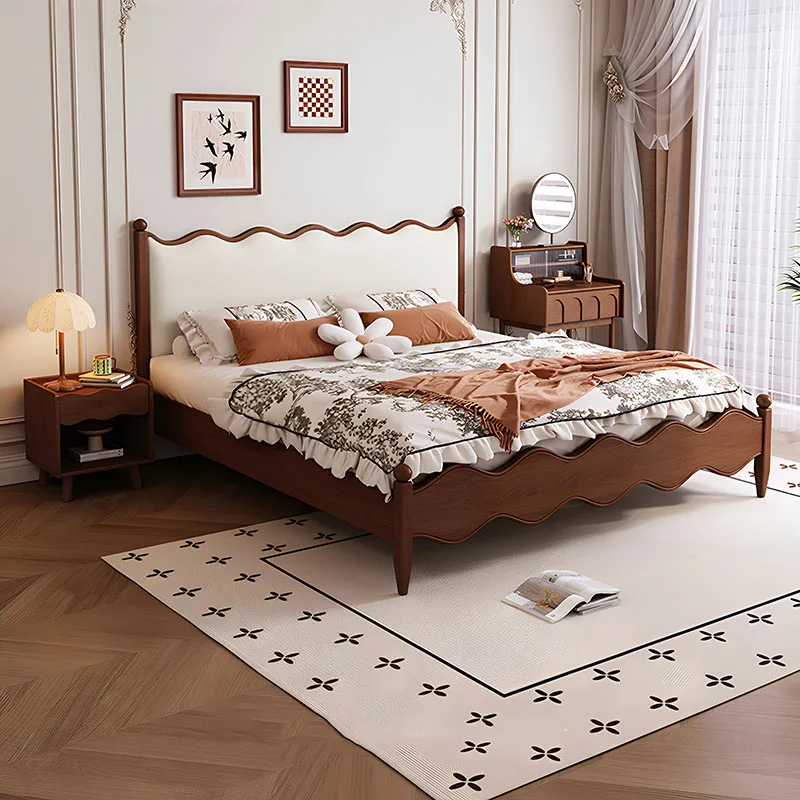 

Modern Wooden Bed Frame Queen Double Sleeping Safe Simple European Bed Space Saving Design Letto Matrimoniale Trendy Furniture