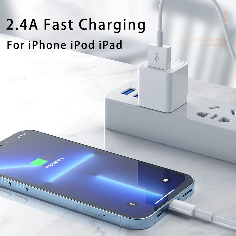 สาย USB สำหรับ iPhone 13 12 11 Pro Max Xs X 8 7 6 Plus สาย2.4A Fast สำหรับ iPhone Charger สาย USB ข้อมูล