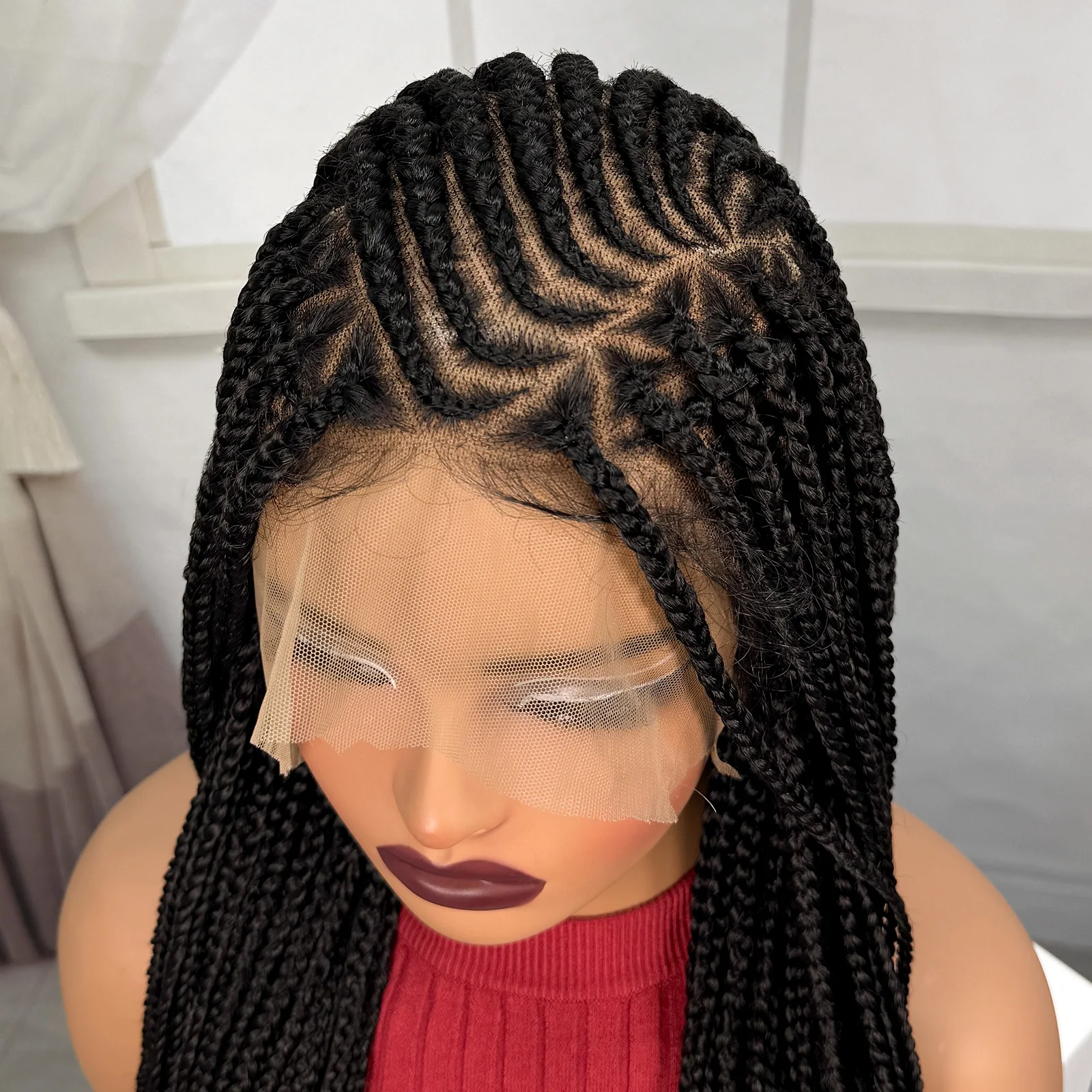 Synthetic Full Lace Cornrow Braided Wigs Natural Braiding Hair Wigs Box Braided Lace Wigs with Baby Hair for Black Women