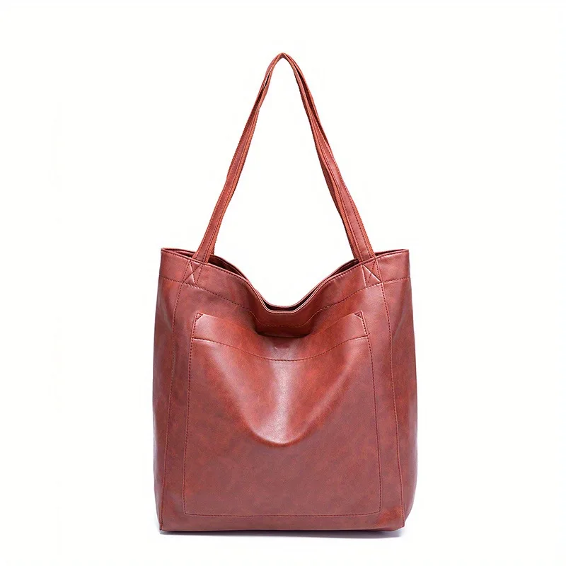 Pocket Women\'s Soft Leather Handheld One Shoulder Retro Oil and Wax Leather Large Capacity New in Tote Bag