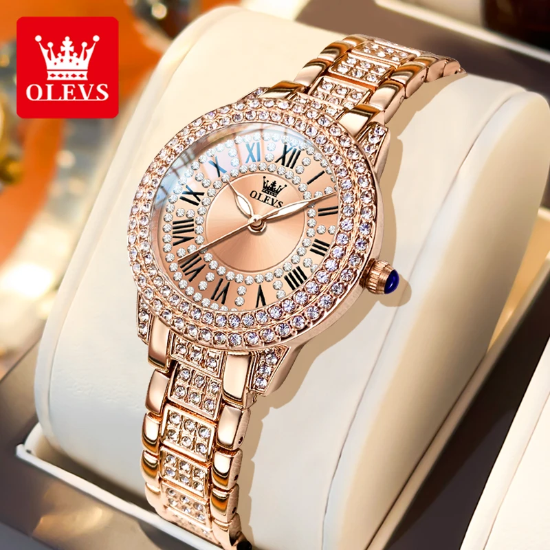 OLEVS 9943 Luxury Elegant Women\'s Watches Full Diamond Dial Waterproof Fashion Quartz Watch for Ladies Original Authentication