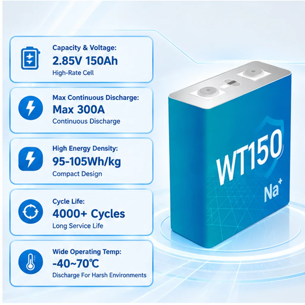 E-power WT SIB 72173207-150Ah 2.85V Sodium Ion Battery -40℃ Low Temp for DIY Renewable Energy Storage Solar RV Power Station